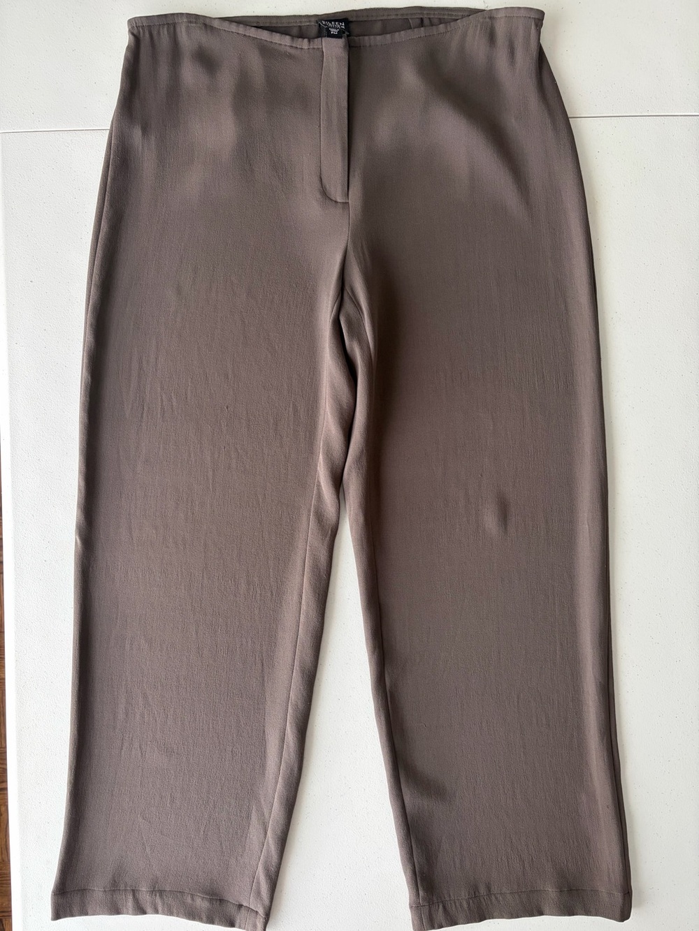 Eileen Fisher Taupe Silk Crepe Straight Leg Pants Size MP